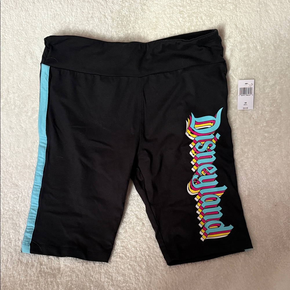 Disneyland Black Athletic Shorts with Turquoise Stripe- NWOT